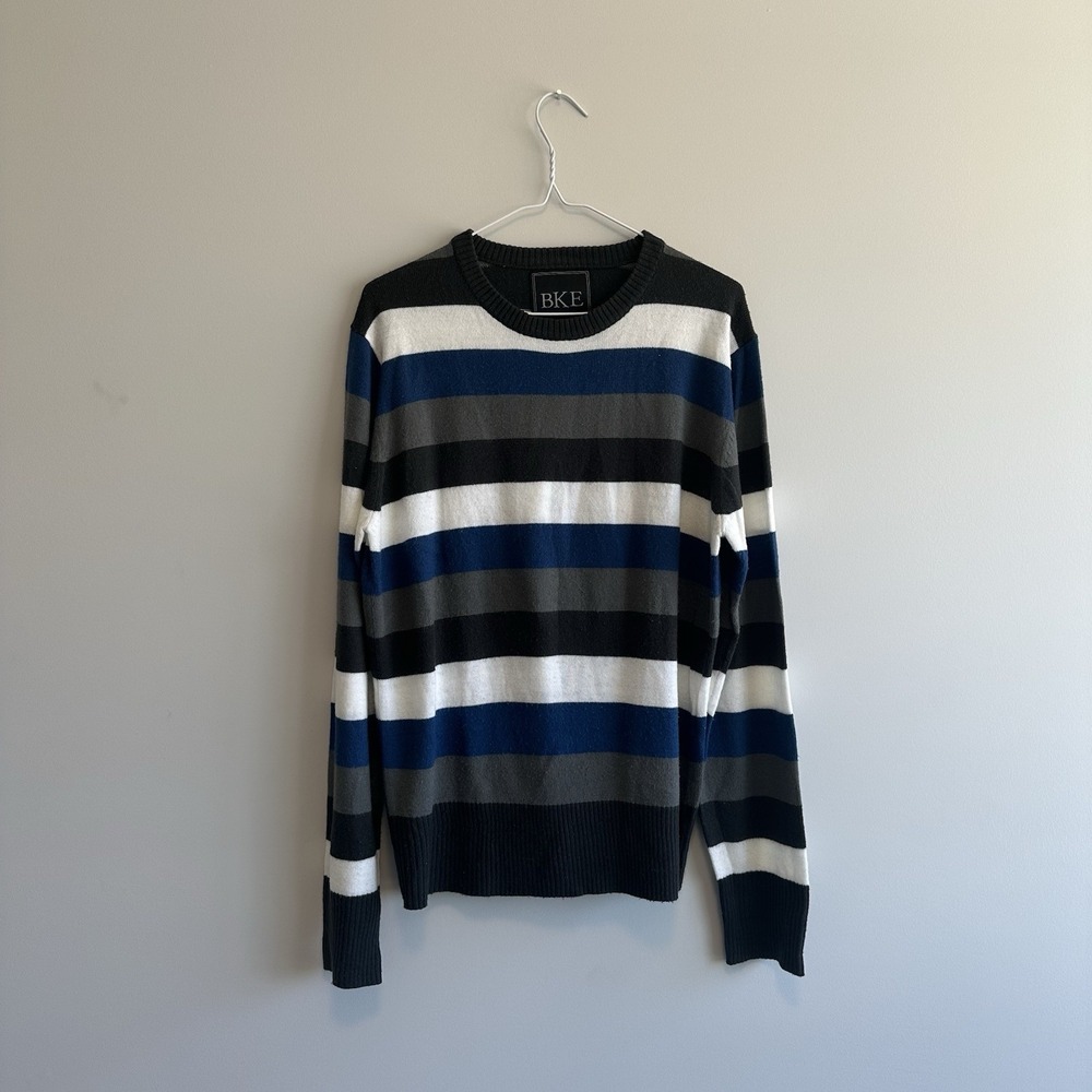 Bke Sweat‎ Shirt Large Mens 100% Acrylic Super Soft Blue/white And Grey